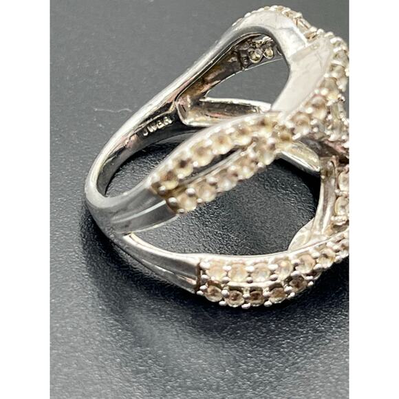 JWBR Sterling Silver White Sapphire Crossover Ring Sz 7.25‎  Pave Setting 6.6g - Picture 6 of 10